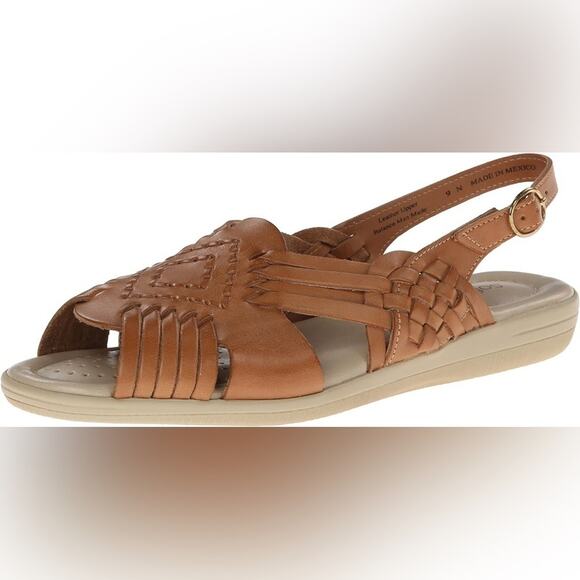 SOFTSPOTS | Leather Slingback Sandals Tan Woven Comfort Flats | Women’s 8N - Picture 1 of 8